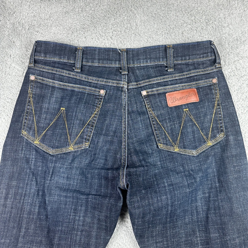 Wrangler Retro Slim Boot Jeans Mens 34x30 Dark Blue Denim Stretch Western Cowboy - Picture 3 of 10
